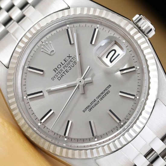 ROLEX MENS DATEJUST GRAY DIAL 18K GOLD STAINLESS STEEL WATCH w/ JUBILEE BRACELET