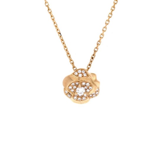 Chanel Camellia Pendant Necklace 18K Yellow Gold with Diamonds