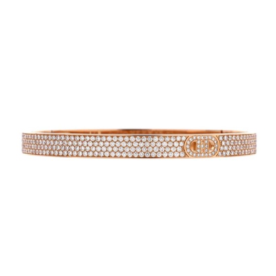 Hermes H d'Ancre Bracelet 18K Rose Gold with Full Pave Diamonds