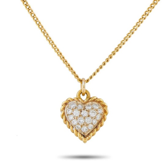 Van Cleef & Arpels 18K Yellow Gold Diamond Heart Pendant Necklace #5180