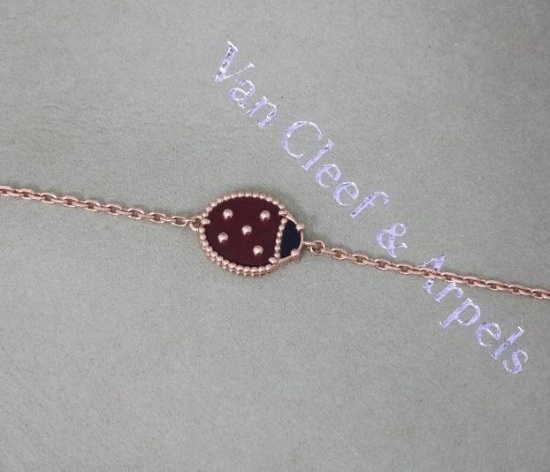 Van Cleef & Arpels Lucky Spring Ladybug Bracelet Onyx Carnelian 18KT Rose Gold
