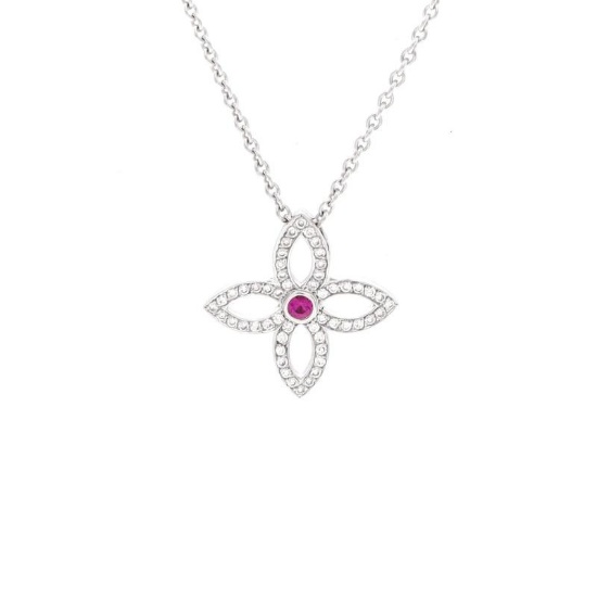 Louis Vuitton Blossom Pendant Necklace 18K White Gold with Diamonds and Pink