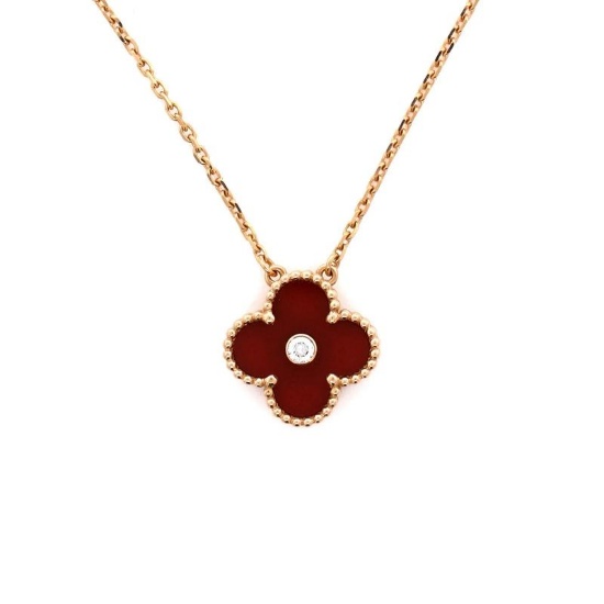 Van Cleef & Arpels Vintage Alhambra Pendant Necklace 18K Rose Gold and Carnelian