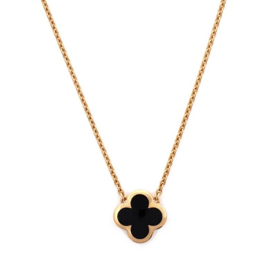Van Cleef & Arpels Pure Alhambra Pendant Necklace 18K Yellow Gold and Onyx