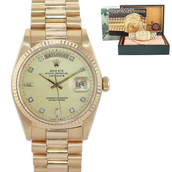 MINT Rolex President Day Date Champagne Diamond 18038 Quick Set Yellow Gold