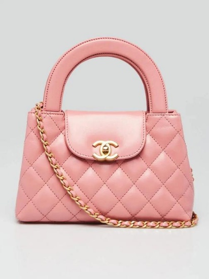 Chanel Coral Quilted Aged Calfskin Leather Nano Kelly Shopper Bag