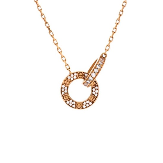 Cartier Love Interlocking Pave Necklace 18K Rose Gold and Diamonds