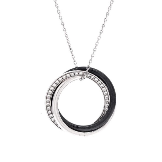 Cartier Trinity Pendant Necklace 18K White Gold with Diamonds and Ceramic Small