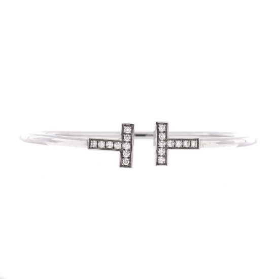 Tiffany & Co. T Wire Bracelet 18K White Gold with Diamonds
