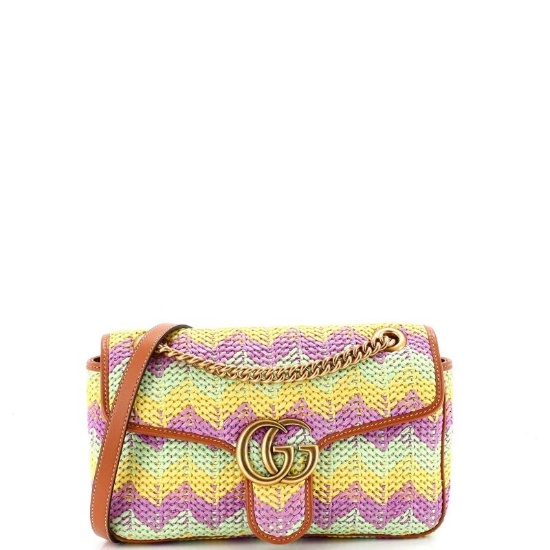 Gucci GG Marmont Flap Bag Woven Raffia Small