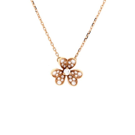 Van Cleef & Arpels Frivole Pendant Necklace 18K Rose Gold with Pave Diamonds