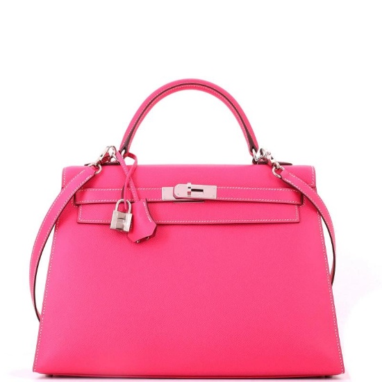 Hermes Kelly Handbag Pink Epsom with Palladium Hardware 32