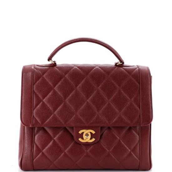 Chanel Vintage Two-Tone Kelly Top Handle Bag Quilted Caviar Jumbo