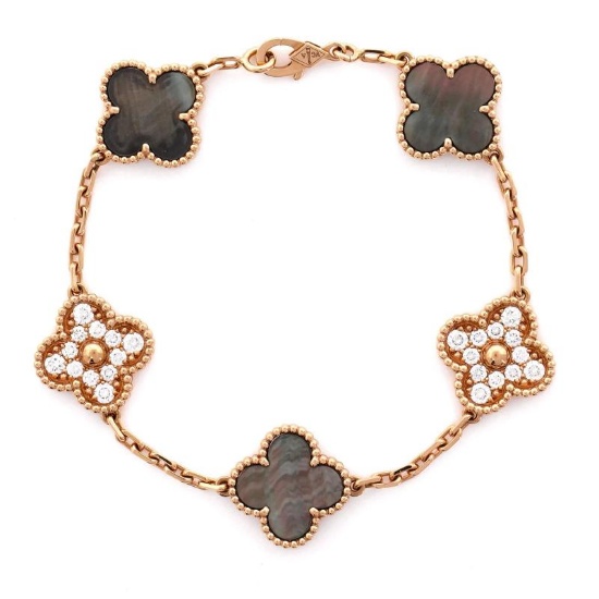 Van Cleef & Arpels Vintage Alhambra 5 Motifs Bracelet 18K Rose Gold and Mother