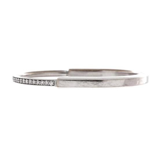 Tiffany & Co. Lock Bangle Bracelet 18K White Gold with Half Pave Diamonds