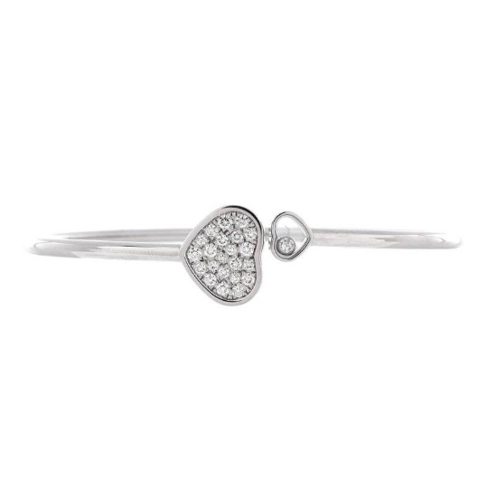 Chopard Happy Diamonds Heart Cuff Bracelet 18K White Gold with Pave Diamonds