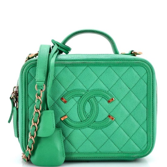 Chanel Filigree Vanity Case Quilted Caviar Medium