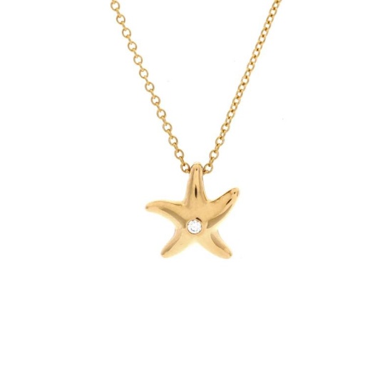 Tiffany & Co. Vintage Starfish Pendant Necklace 18K Yellow Gold with Diamond
