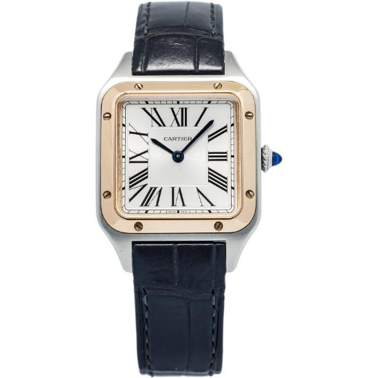 Cartier Santos Dumont W2SA0012 2021 Card Rose TwoTone Silver Dial Quartz 28mm