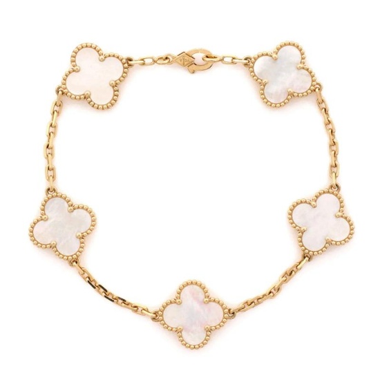 Van Cleef & Arpels Vintage Alhambra 5 Motifs Bracelet 18K Yellow Gold and Mother