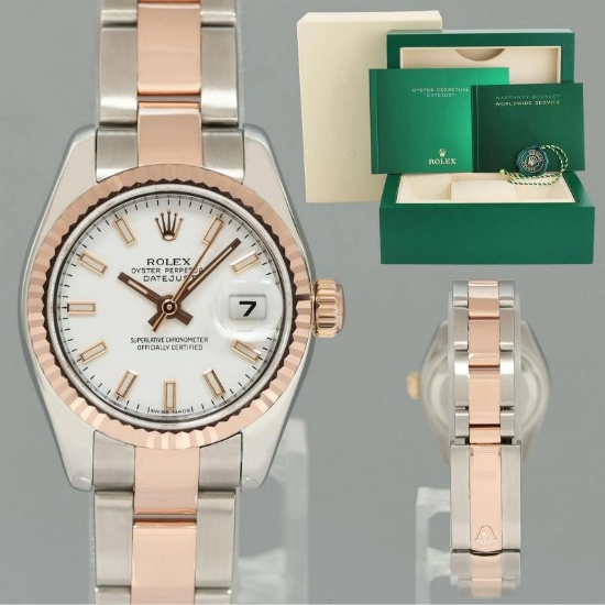 MINT Ladies Rolex DateJust 179171 White Stick Two-Tone Rose Gold Oyster Watch