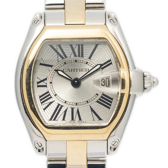 Cartier Roadster W62026Y4 18K Yellow Gold Two Tone Silver Dial Quartz Women 30mm