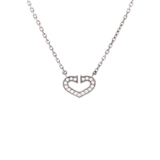 Cartier C Heart de Cartier Pendant Necklace 18K White Gold with Pave Diamonds
