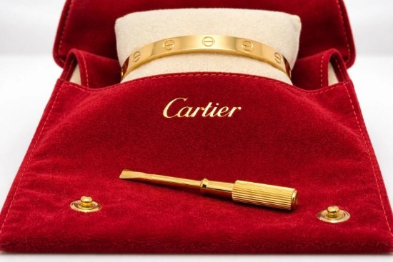 Cartier LOVE 18k Yellow Gold Bracelet Bangle Size 18 Jewelry Pouch