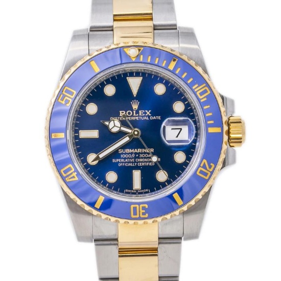 Rolex Submariner 116613LB Oyster 18K Yellow TwoTone Blue Dial Men's Watch 40MM