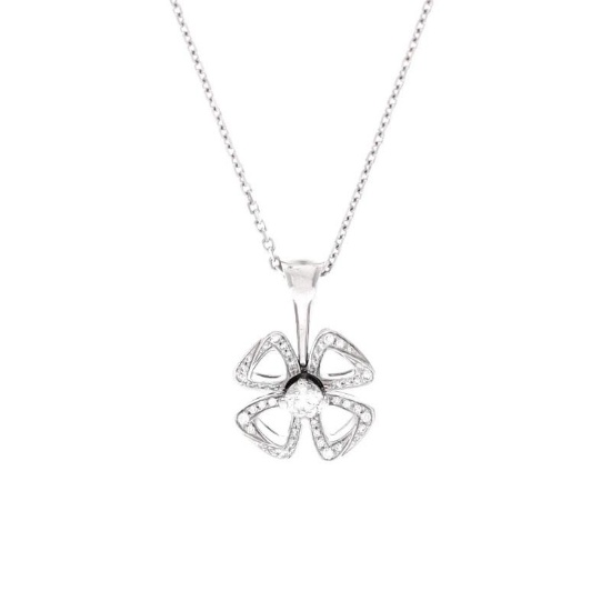 Bvlgari Fiorever Pendant Necklace 18K White Gold with Diamonds