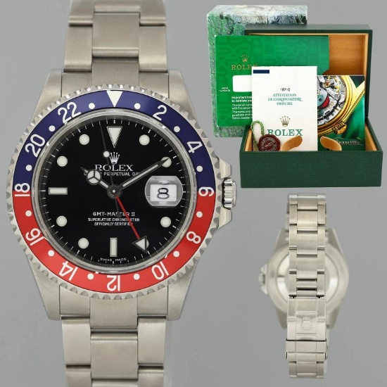 2001 MINT PAPERS Rolex GMT-Master II Pepsi Blue Red Steel 16710BLRO 40mm Watch