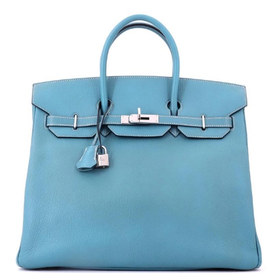 Hermes HAC Birkin Bag Blue Chevre de Coromandel with Palladium Hardware 36