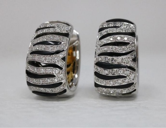 Roberto Coin Zebra 18K White Gold Diamond & Enamel Hoop Earrings