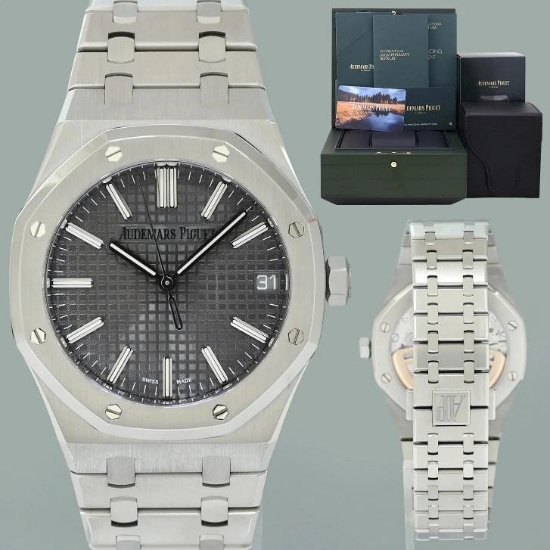 2026 AP SERVICE MINT PAPERS Audemars Piguet Royal Oak Steel 15510ST Grey Watch