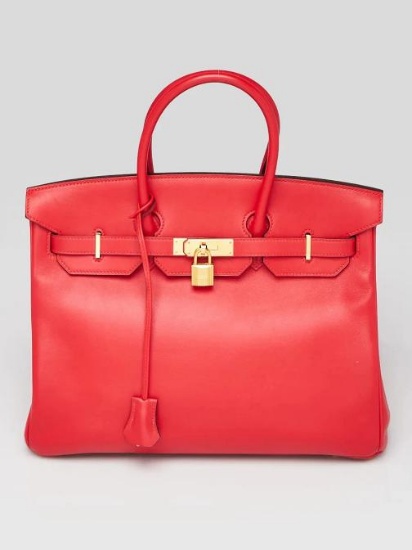 Hermes Rouge Coeur Swift Leather Gold Plated Birkin Bag