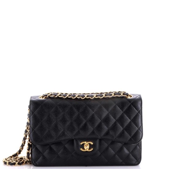 Chanel Classic Double Flap Bag Quilted Caviar Jumbo