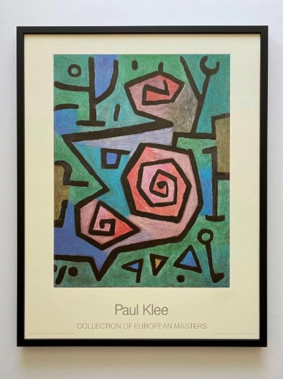 PAUL KLEE RARE 1986 LITHOGRAPH PRINT FRAMED POSTER " HEROISCHE ROSEN " 1938