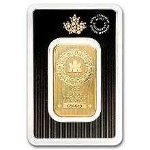 Auction photo of 1 oz Gold Bar Royal Canadian Mint RCM .9999 Fine Gold Sealed in Assay