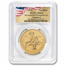 Auction photo of 1976 · 1 oz Gold Round - 1976 Engelhard Prospector MS-69 PCGS
