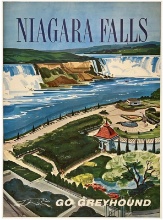 Original Vintage Poster NIAGARA FALLS - GO GREYHOUND Bus Canada Travel LINEN