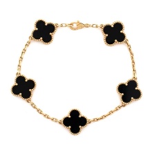 Van Cleef & Arpels Vintage Alhambra 5 Motifs Bracelet 18K Yellow Gold and Onyx