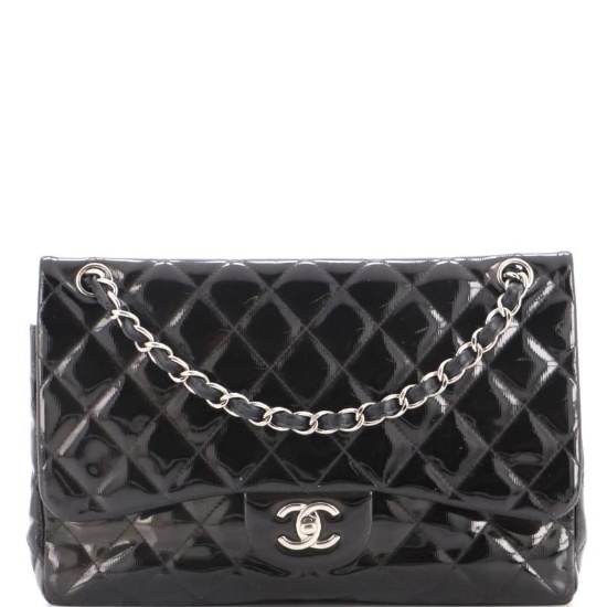 Chanel Classic Double Flap Bag Quilted Patent Jumbo