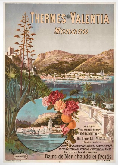 Original PLM Poster - Hugo d'Alesi - Monaco - Monte Carlo -Thermes Valencia 1896