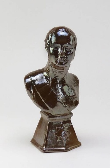 Rare 1700s Fulham Pottery English Bust of 18th c. Military Man Wearing Medal