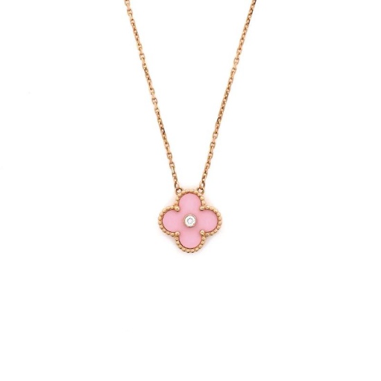 Van Cleef & Arpels Vintage Alhambra Pendant Necklace 18K Rose Gold and Pink