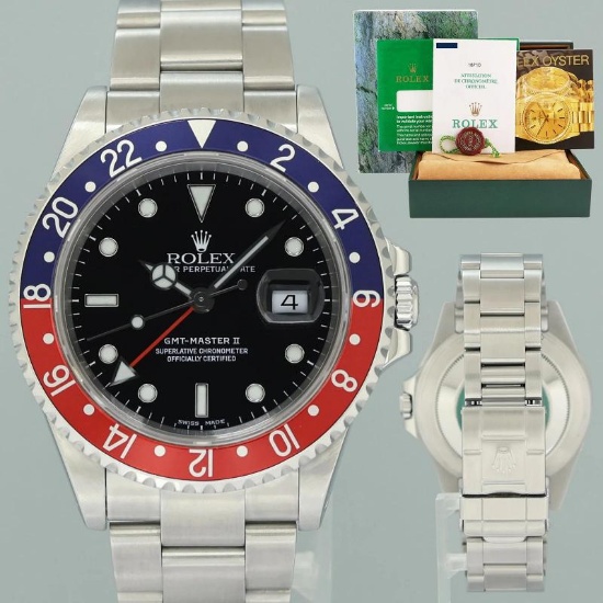 2000 MINT PAPERS Rolex 16710BLRO GMT-Master II Pepsi Blue Red Steel 40mm Watch