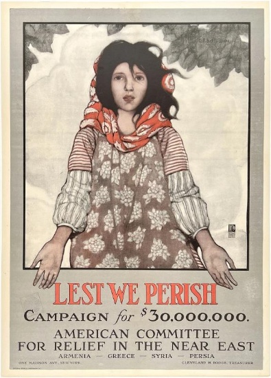 Original Vintage Poster LEST WE PERISH AMERICAN COMMITTEE Armenia World War I OL