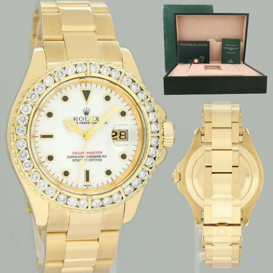 MINT Rolex Yacht-Master 40 Yellow Gold 16628 White Sapphire Diamond Bezel Watch
