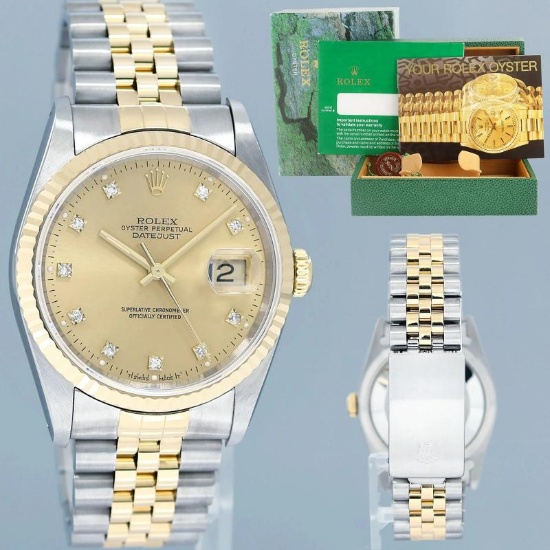 MINT Rolex DateJust 16233 Two Tone Yellow Gold Jubilee Champagne Diamond Watch