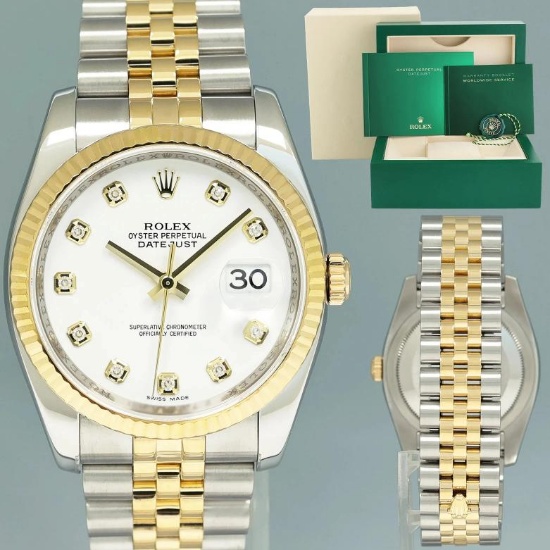 2010 MINT Rolex 116233 DateJust Jubilee Two Tone Gold 36mm White Diamond Watch